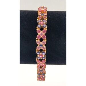 JOAN RIVERS PINK PURPLE‎ RHINESTONE TENNIS BRACELET GOLD TONE SIGNED VINTAGE